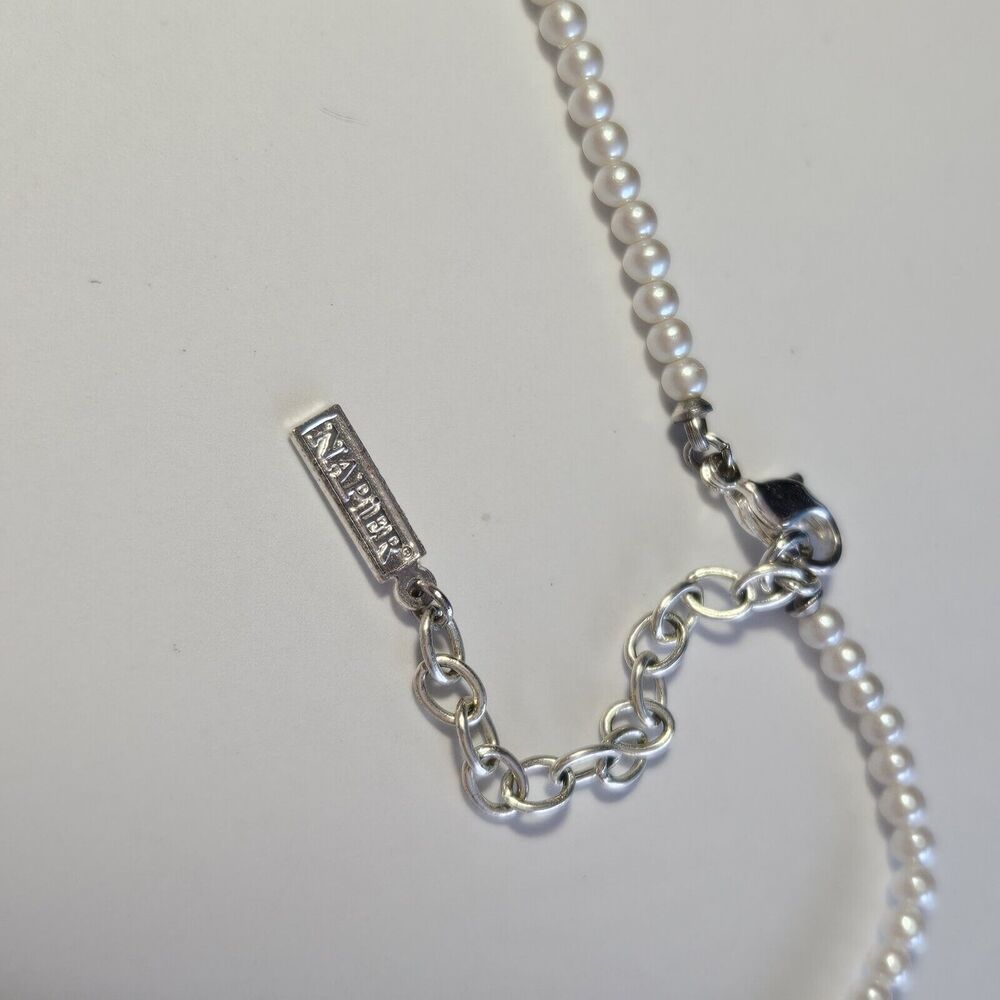 Napier Silver Tone Faux Pearl And Rhinestone Necklace 16-18" - Picture 10 of 14